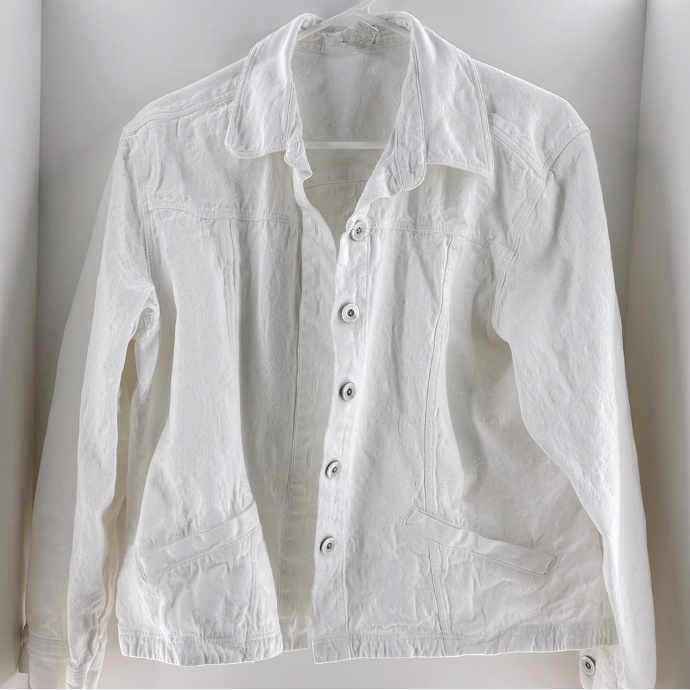 J Jill white Damask denim style jacket L